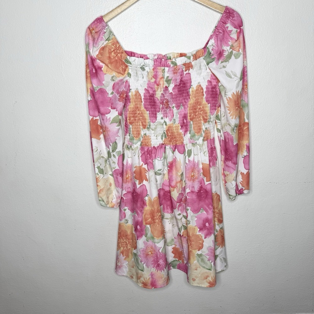 New Sunday Up On My Mind Floral Smocked Long Sleeve Dress Womens Small